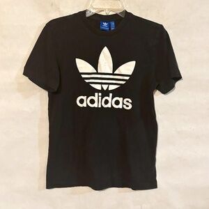 Adidas Classic Three Stripe Leaf Black Workout Athletic Short Sleeve T Shirt Tee